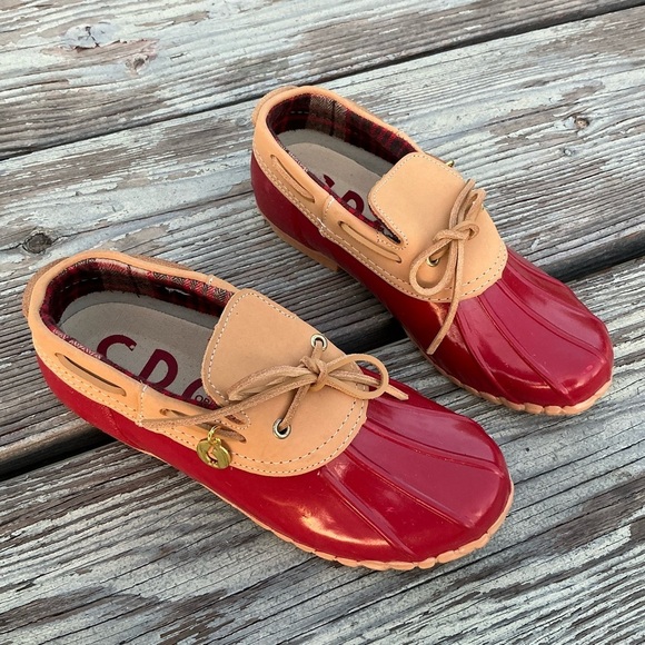 Sporto Women’s Duck Rain Shoes Size: 7 Slip-on Color: Red And Brown Waterproof - Picture 1 of 9